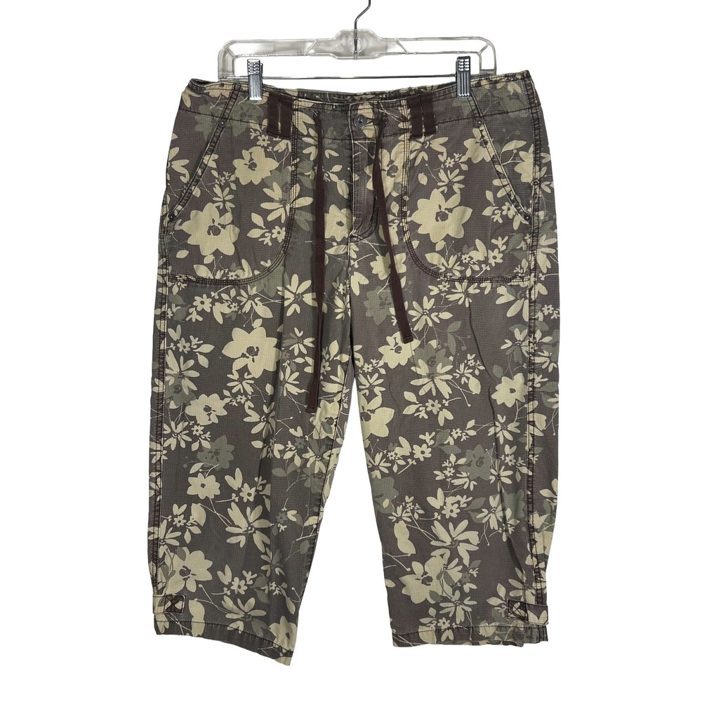 Gloria Vanderbilt Womens 12‎ Brown Floral Cargo Capri Pants Cotton Drawstring 12